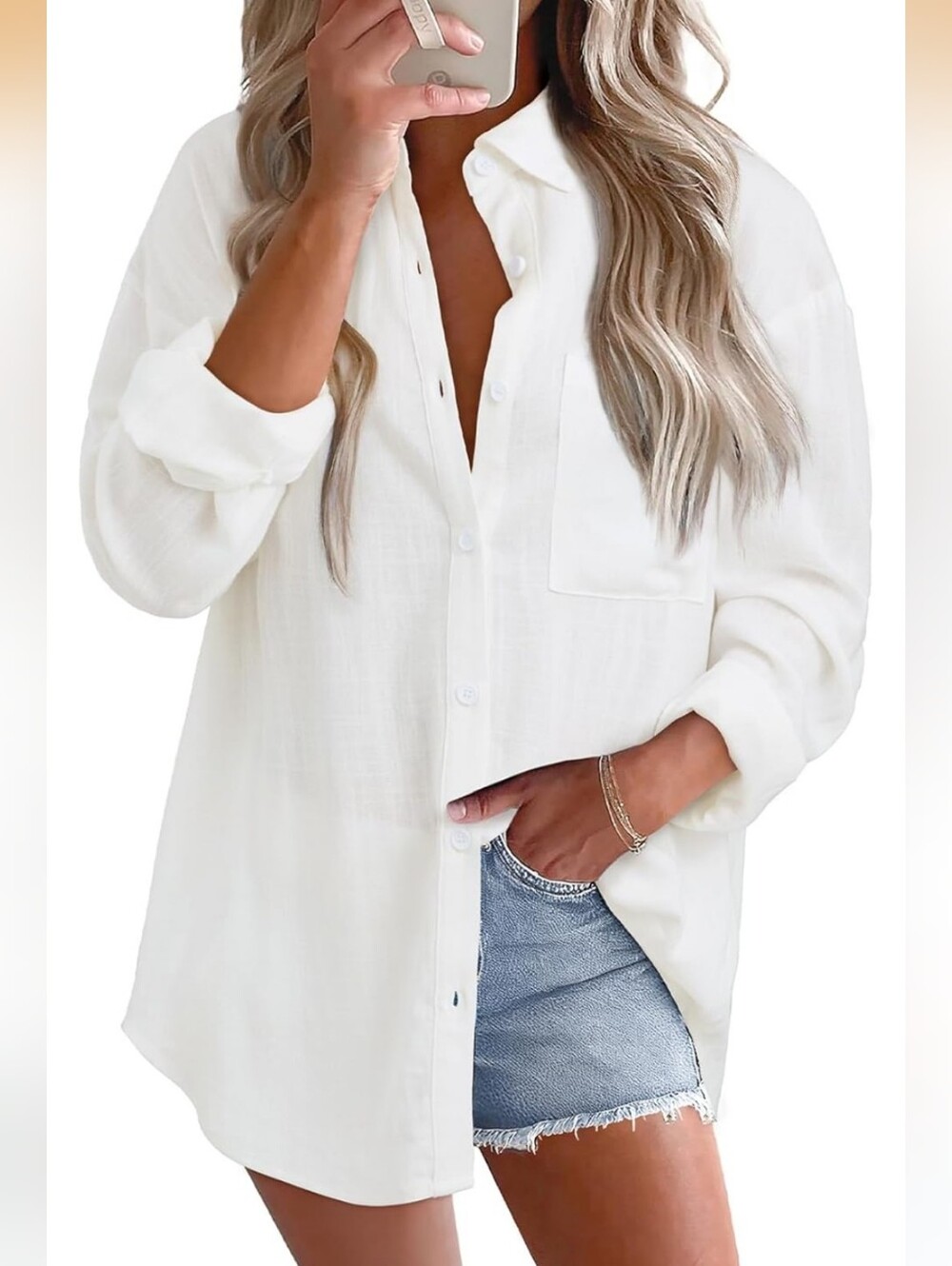 Women's White Button-Up Shirt - Classic Relaxed Fit